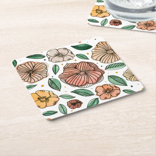 Waterverf- en inktbloemen -  palet kartonnen onderzetters (Schuin)