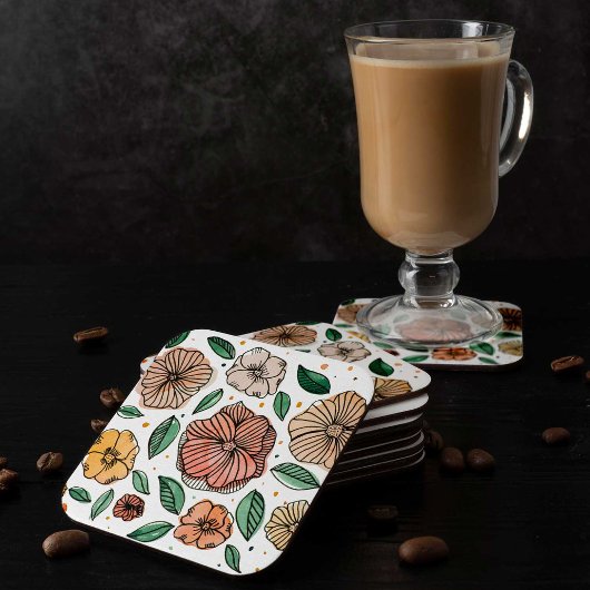 Waterverf- en inktbloemen -  palet kartonnen onderzetters