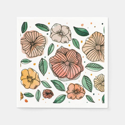 Waterverf- en inktbloemen -  palet servetten (Voorkant)