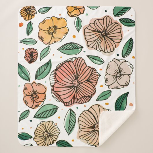 Waterverf- en inktbloemen - palet sherpa deken (Voorkant)
