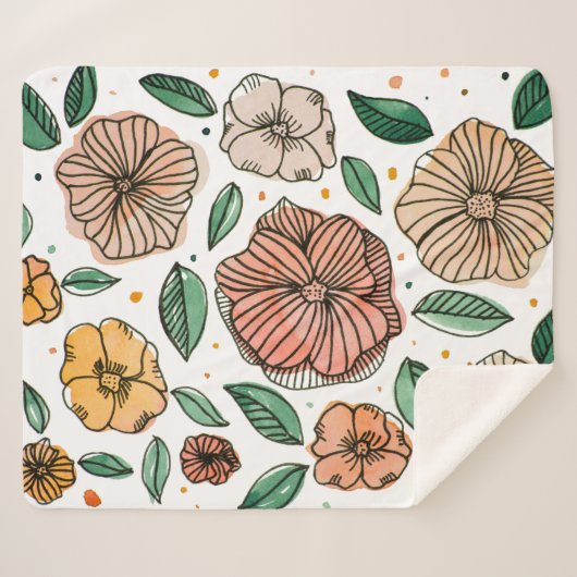 Waterverf- en inktbloemen -  palet sherpa deken (Voorkant (horizontaal))