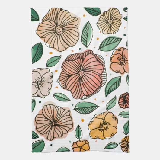 Waterverf- en inktbloemen - palet theedoek (Verticaal)