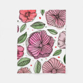 Waterverf en inktbloemen - roze en groen fleece deken (Voorkant)