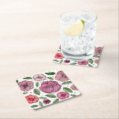 Waterverf en inktbloemen - roze en groen kartonnen onderzetters (Insitu)