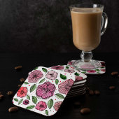 Waterverf en inktbloemen - roze en groen kartonnen onderzetters