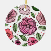 Waterverf en inktbloemen - roze en groen keramisch ornament (Voorkant)