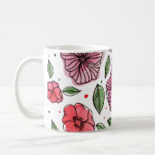 Waterverf en inktbloemen - roze en groen koffiemok (Links)