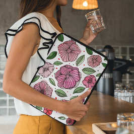 Waterverf en inktbloemen - roze en groen laptop sleeve