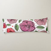 Waterverf en inktbloemen - roze en groen lichaamskussen (Achterkant)