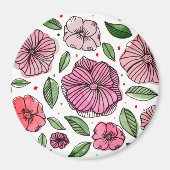 Waterverf en inktbloemen - roze en groen magneet (Voorkant)