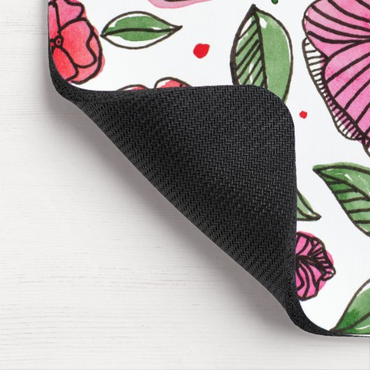 Waterverf en inktbloemen - roze en groen muismat (Hoek)