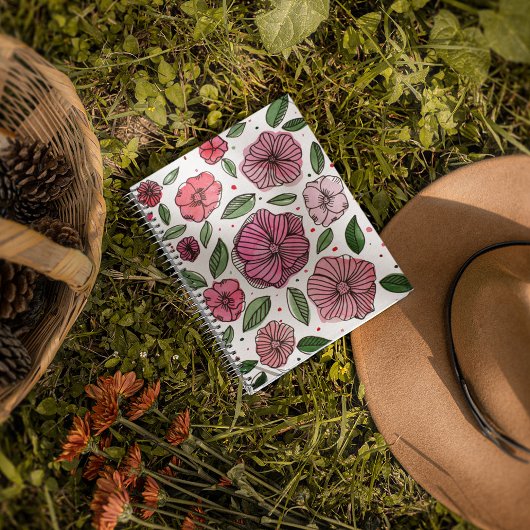 Waterverf en inktbloemen - roze en groen notitieboek