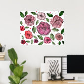 Waterverf en inktbloemen - roze en groen poster (Thuiskantoor)