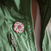 Waterverf en inktbloemen - roze en groen ronde button 5,7 cm