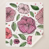 Waterverf en inktbloemen - roze en groen sherpa deken (Voorkant)