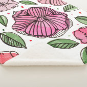 Waterverf en inktbloemen - roze en groen sherpa deken (3/4)