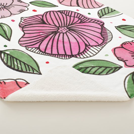 Waterverf en inktbloemen - roze en groen sherpa deken (3/4)