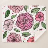 Waterverf en inktbloemen - roze en groen sherpa deken (Voorkant (horizontaal))