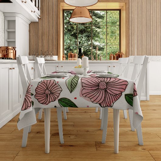 Waterverf en inktbloemen - roze en groen tafelkleed