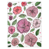 Waterverf en inktbloemen - roze en groen tafelkleed (Voorkant)