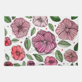 Waterverf en inktbloemen - roze en groen theedoek (Horizontaal)