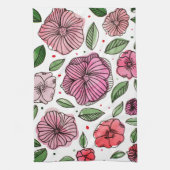 Waterverf en inktbloemen - roze en groen theedoek (Verticaal)