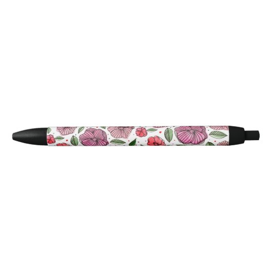 Waterverf en inktbloemen - roze en groen zwarte inkt pen (Voorkant)