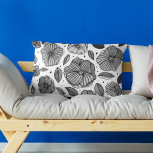 Waterverf en inktbloemen - zwart-wit accent kussen