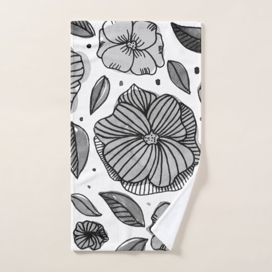 Waterverf en inktbloemen - zwart-wit bad handdoek (Handdoek)