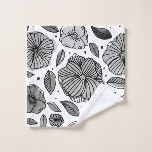 Waterverf en inktbloemen - zwart-wit bad handdoek (Wasdoekje)