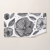Waterverf en inktbloemen - zwart-wit bad handdoek (Handdoek)