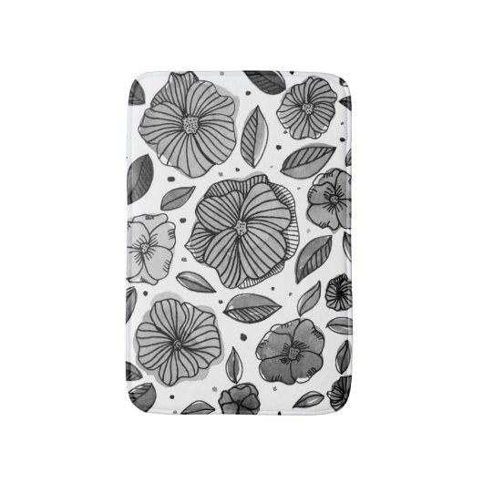 Waterverf en inktbloemen - zwart-wit badmat (Voorkant Verticaal)