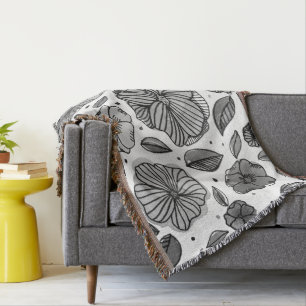 Waterverf en inktbloemen - zwart-wit deken