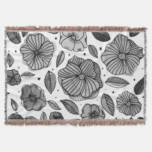 Waterverf en inktbloemen - zwart-wit deken (Voorkant)