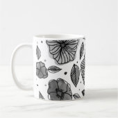 Waterverf en inktbloemen - zwart-wit koffiemok (Links)