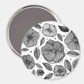 Waterverf en inktbloemen - zwart-wit magneet (Voorkant / Achterkant)