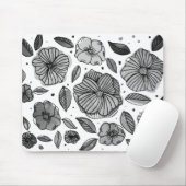 Waterverf en inktbloemen - zwart-wit muismat (Met muis)