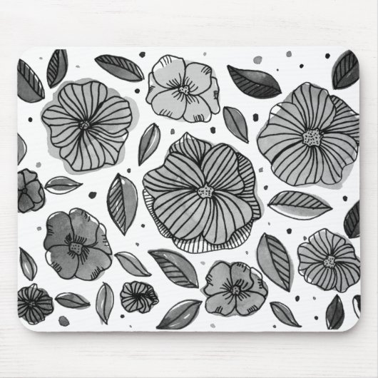 Waterverf en inktbloemen - zwart-wit muismat (Voorkant)