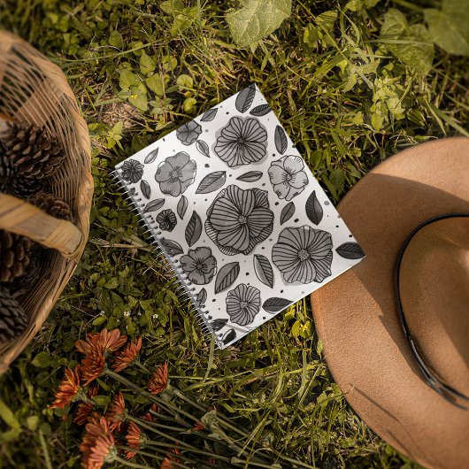 Waterverf en inktbloemen - zwart-wit notitieboek