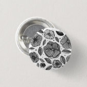 Waterverf en inktbloemen - zwart-wit ronde button 3,2 cm (Voorkant /achterkant)