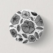 Waterverf en inktbloemen - zwart-wit ronde button 3,2 cm (Voorkant)