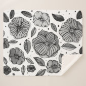 Waterverf en inktbloemen - zwart-wit sherpa deken (Voorkant (horizontaal))