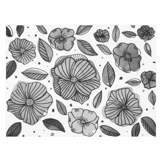 Waterverf en inktbloemen - zwart-wit tafelkleed (Voorkant (Horizontaal))