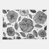 Waterverf en inktbloemen - zwart-wit theedoek (Horizontaal)