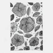 Waterverf en inktbloemen - zwart-wit theedoek (Verticaal)