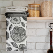 Waterverf en inktbloemen - zwart-wit theedoek