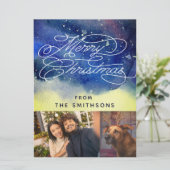 Waterverf en kalligrafie Navy Blue 2 aangepaste fo Feestdagenkaart (Staand voorkant)