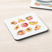 Waterverf en kleurrijke verse perzikplakjes, bier onderzetter (Linkerzijde)