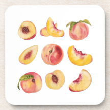 Waterverf en kleurrijke verse perzikplakjes,