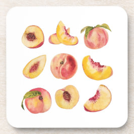 Waterverf en kleurrijke verse perzikplakjes, bier onderzetter